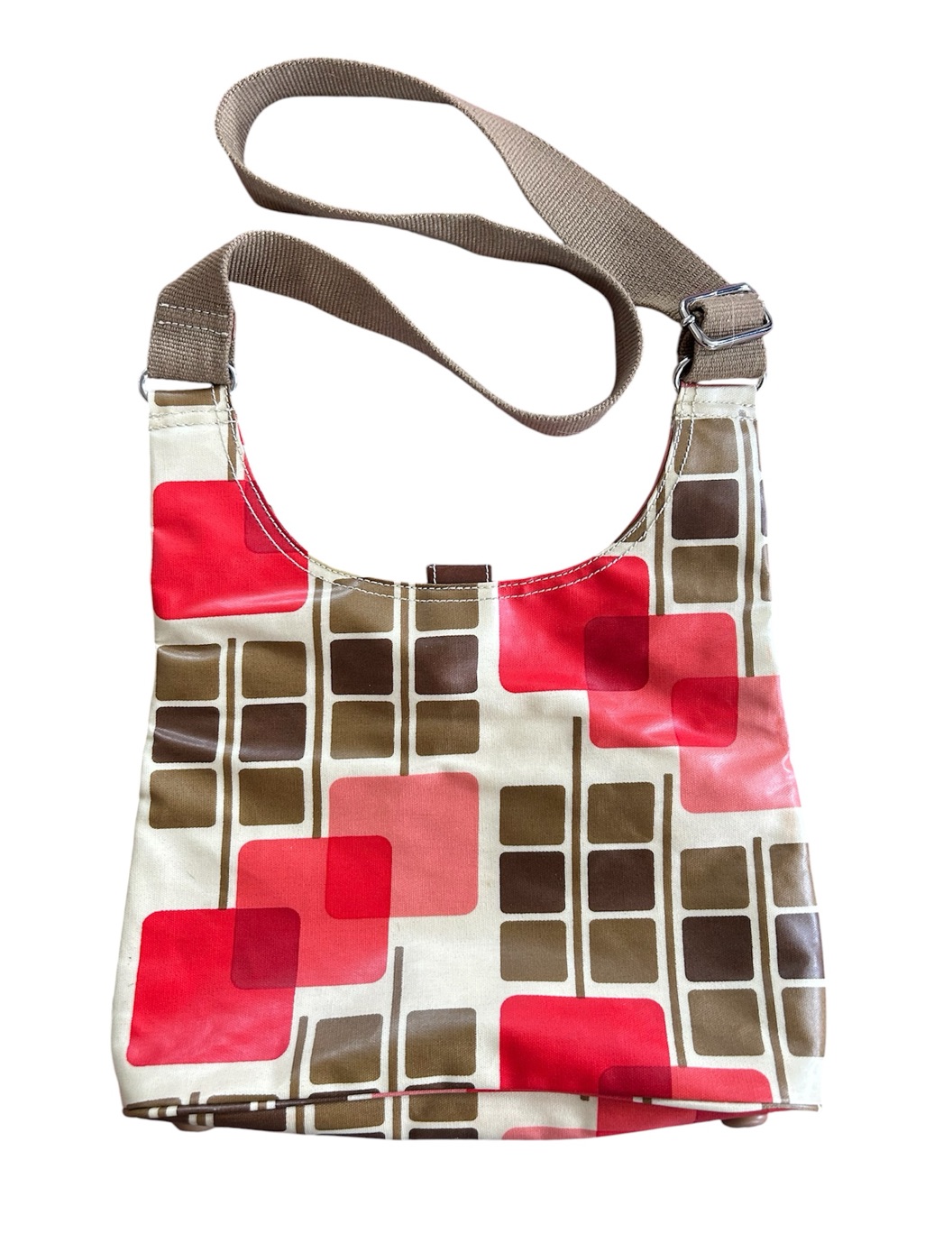 Orla Kiely | Womenâs Red/Brown/Cream Abstract Floral Waxed Canvas Crossbody Bag